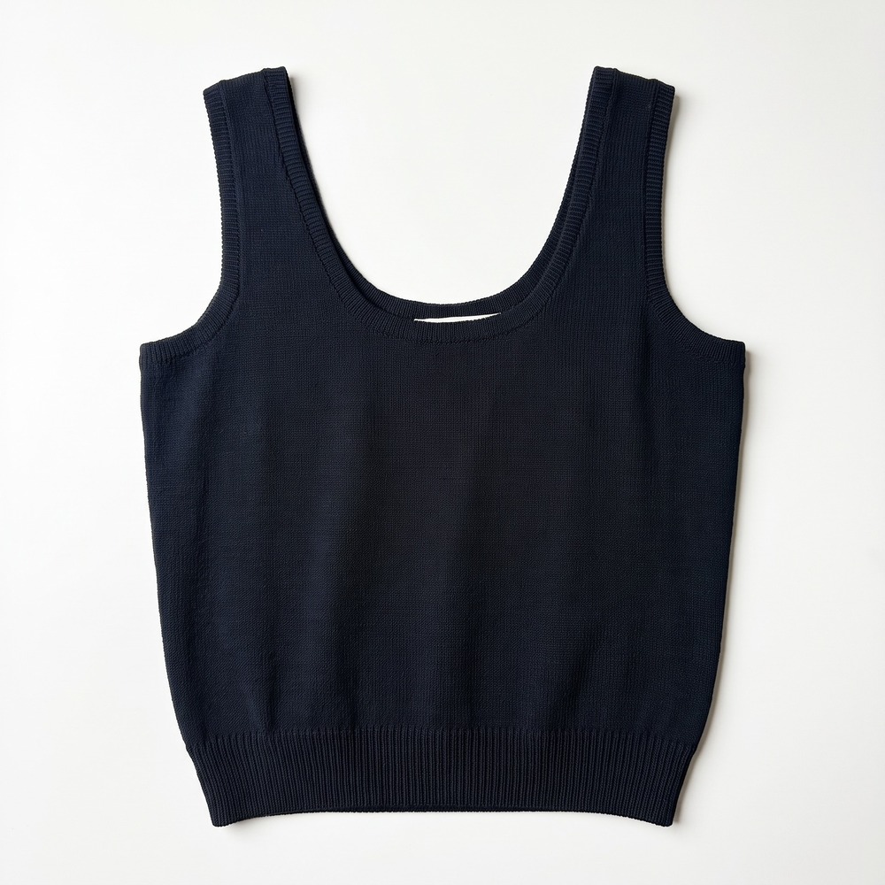 St. John Basics Marie Gray Navy Blue Santana Knit Scoop Neck Tank Top Size M